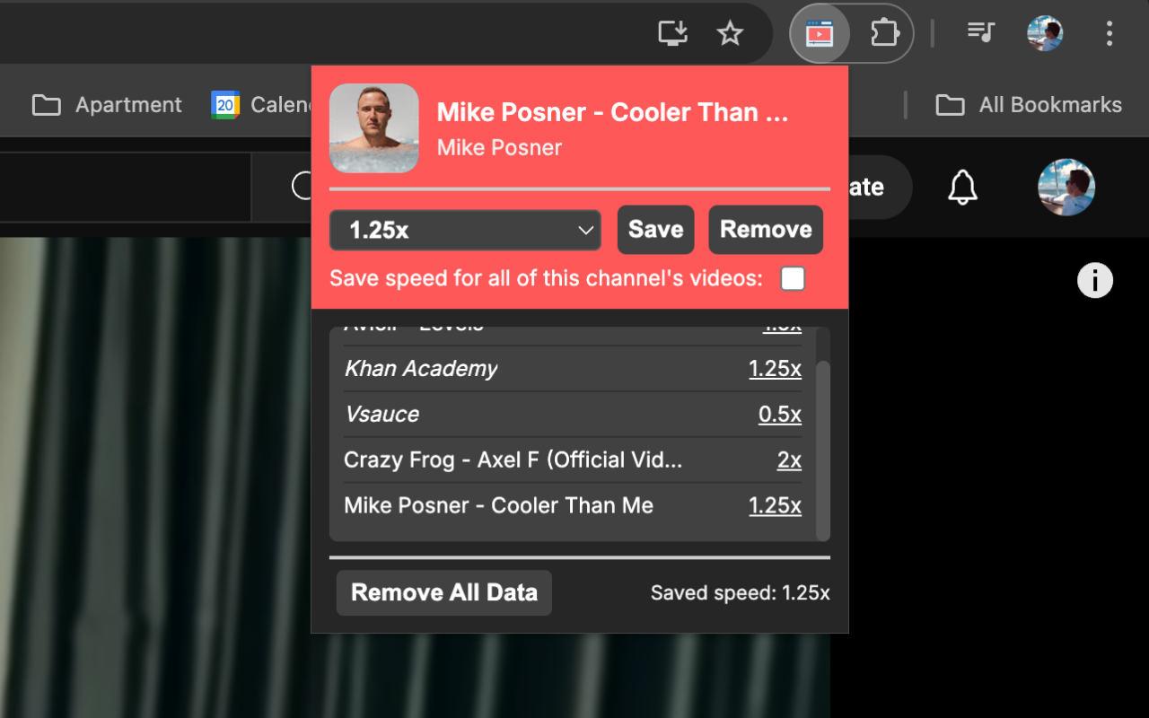 Example of a saved video speed